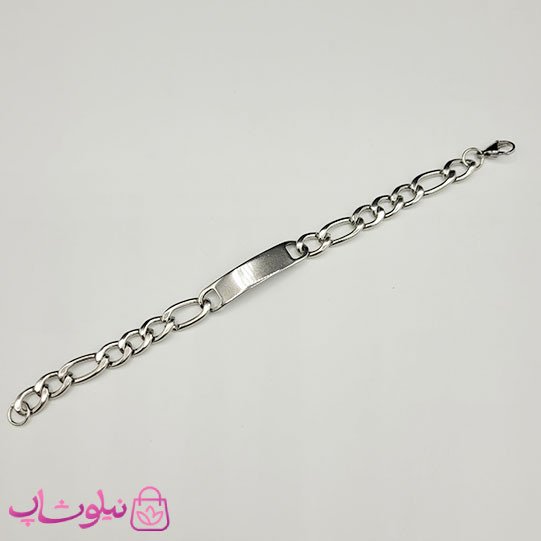 دستبند مردانه مدل فیگارو پلاک دار نقره ای رنگ کد 2891