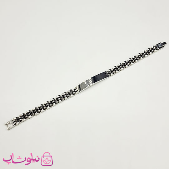 دستبند مردانه رولکس مشکی نقره ای پلاک دار استیل کد 6991