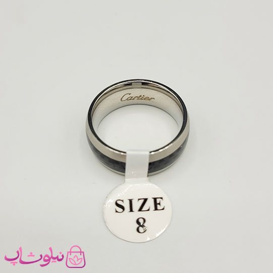 انگشتر مردانه کارتیه مدل فیبر کربن نقره ای مشکی کد 460