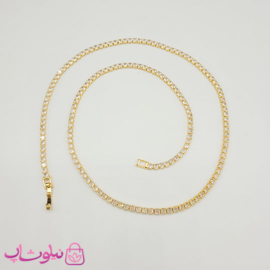 گردنبند دخترانه تنیسی طلایی رنگ نگین مربع سفید 60 سانت کد 2598