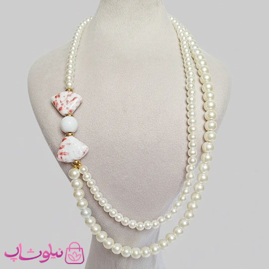 گردنبند زنانه دستساز مدل پاپیون با طرح مروارید دولاین کد 350