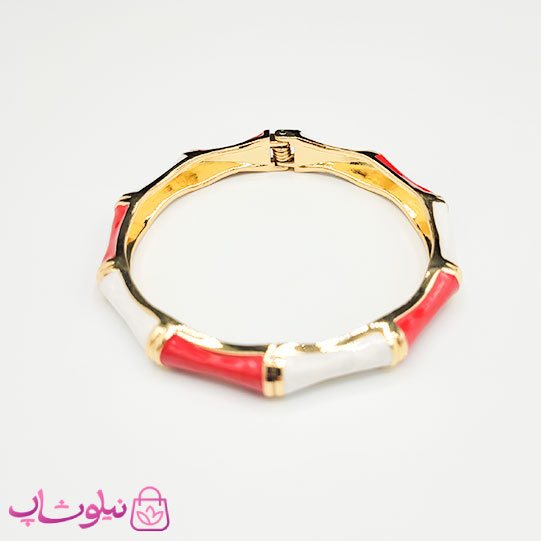 دستبند زنانه مدل بامبو (استخوانی) قرمز سفید کد 2498