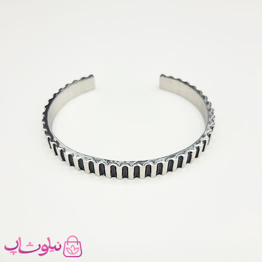 دستبند بنگل مردانه مدل مارش مشکی نقره ای کد 370