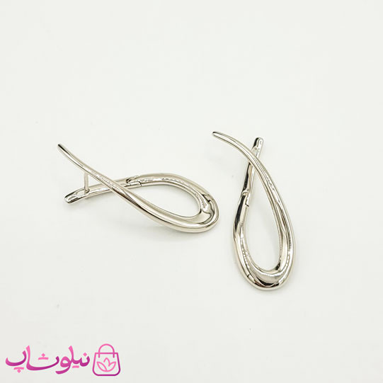 گوشواره زنانه ژوپینگ نقره ای طرح منحنی بدون نگین کد 3291