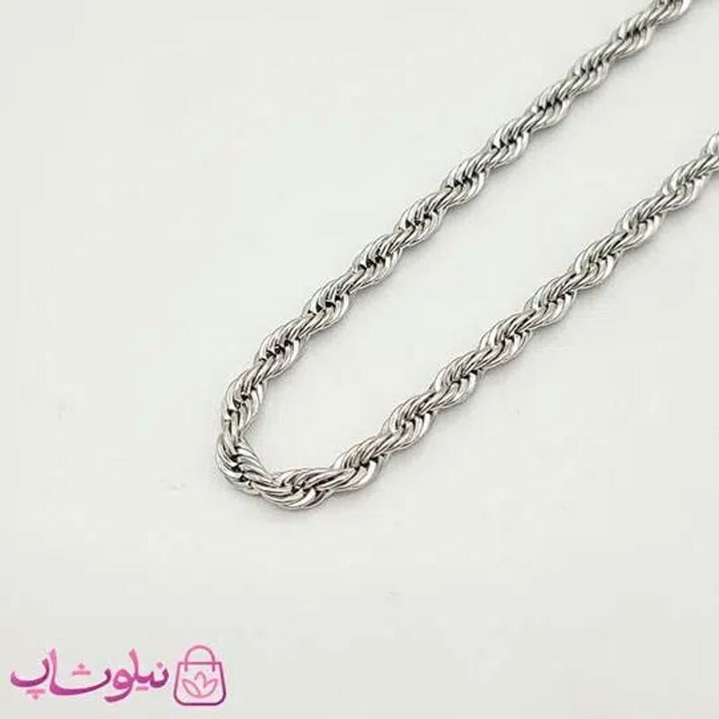 زنجیر طنابی مردانه نقره ای استیل ضخیم 60 سانت کد 791
