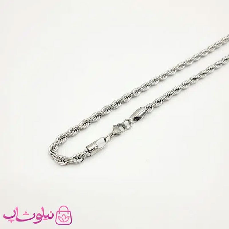 زنجیر طنابی مردانه نقره ای استیل ضخیم 60 سانت کد 791