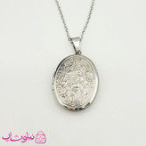 گردنبند لاکت بیضی طرح گل نقره ای