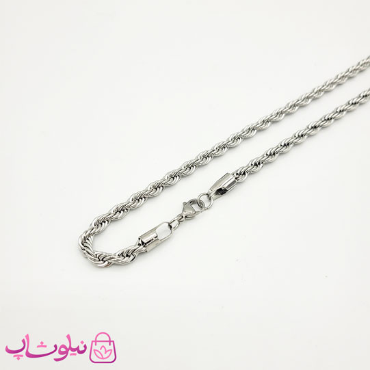 زنجیر طنابی زنانه نقره ای استیل ضخیم 45 سانت کد 691