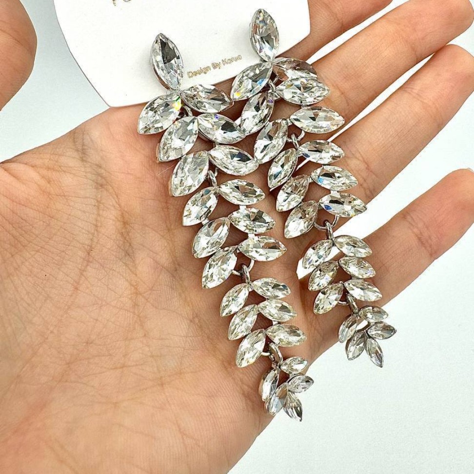 گوشواره برگی بلند نگین اصل