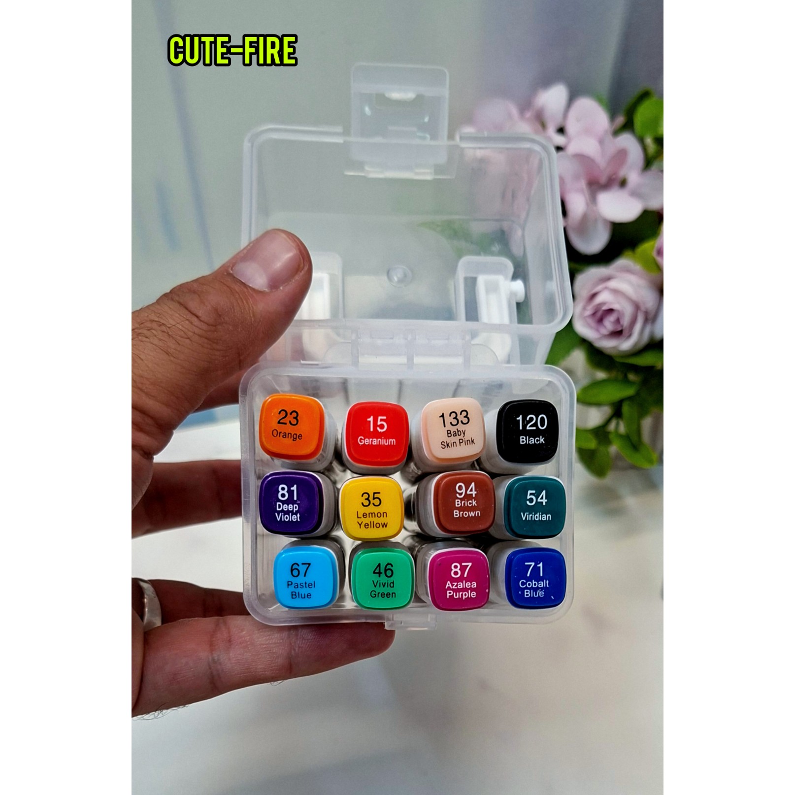 ماژیک راندو 12 رنگ جعبه طلقی 2 سر برند AODEMEI