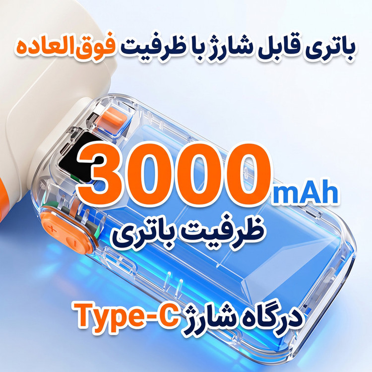 پنکه شارژی مدل Mini Turbo کد JY-03 ظرفیت 3000 میلی آمپر ساعت