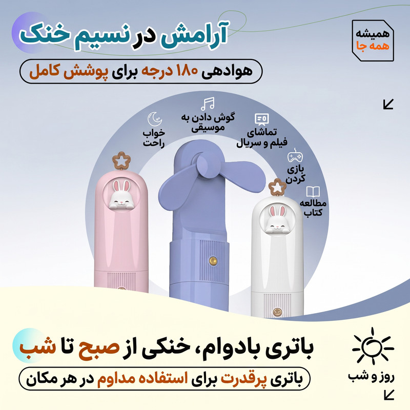 پنکه شارژی طرح خرگوش مدل M3 ظرفیت 800 میلی آمپر ساعت