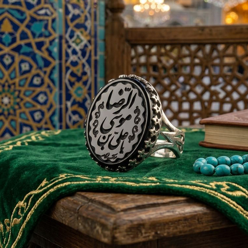 انگشتر نقره عقیق مردانه مدل سرنیزه طرح حکاکی یا علی بن موسی الرضا کد 4820