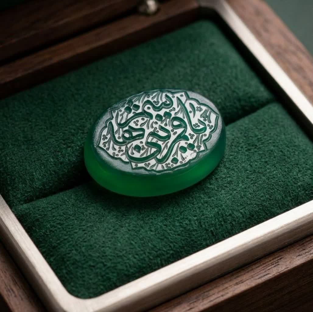 نگین عقیق سبز حکاکی یاقمربنی هاشم کد 5882