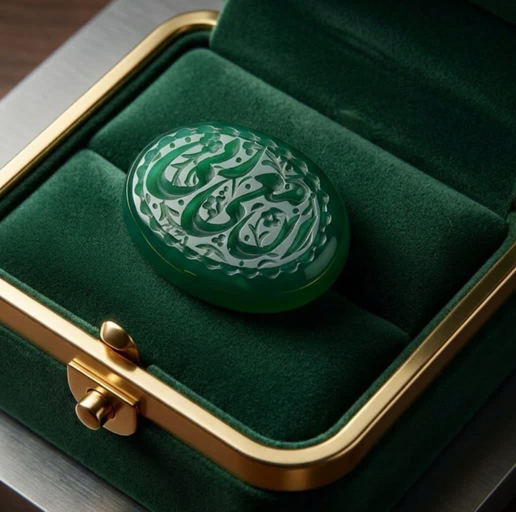 نگین عقیق سبز حکاکی ان معی ربی کد 5852