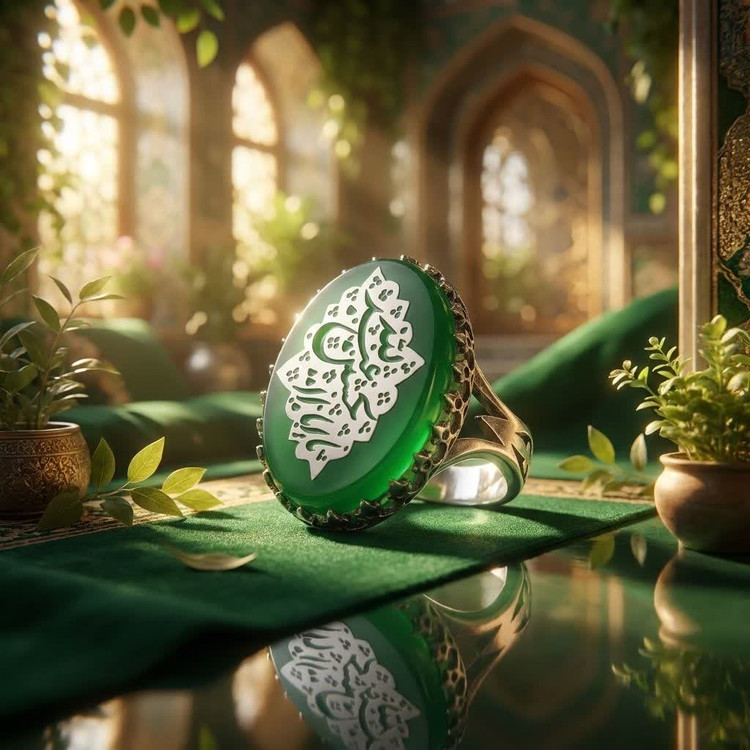 انگشتر آلیاژی عقیق سبز مردانه | حکاکی یا اباعبدلله الحسین کد 4159
