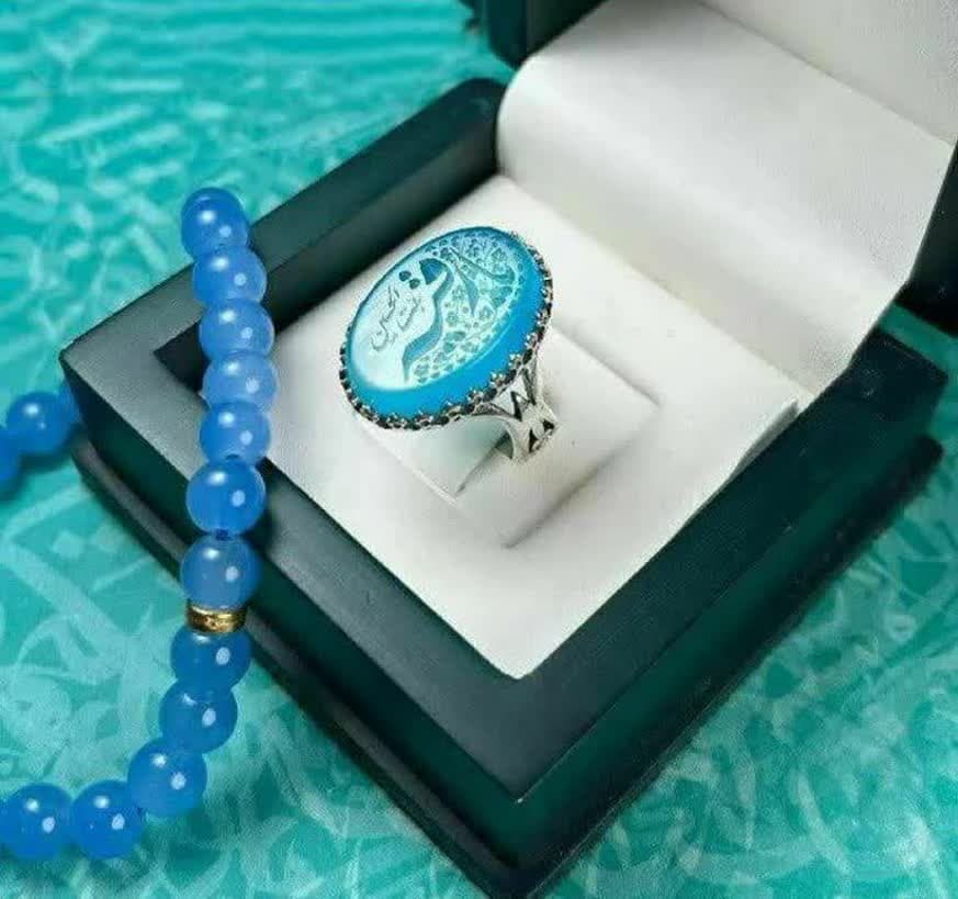 انگشتر عقیق آبی مردانه با حکاکی یا رقیه بنت الحسین (سلام الله علیها) کد 3824