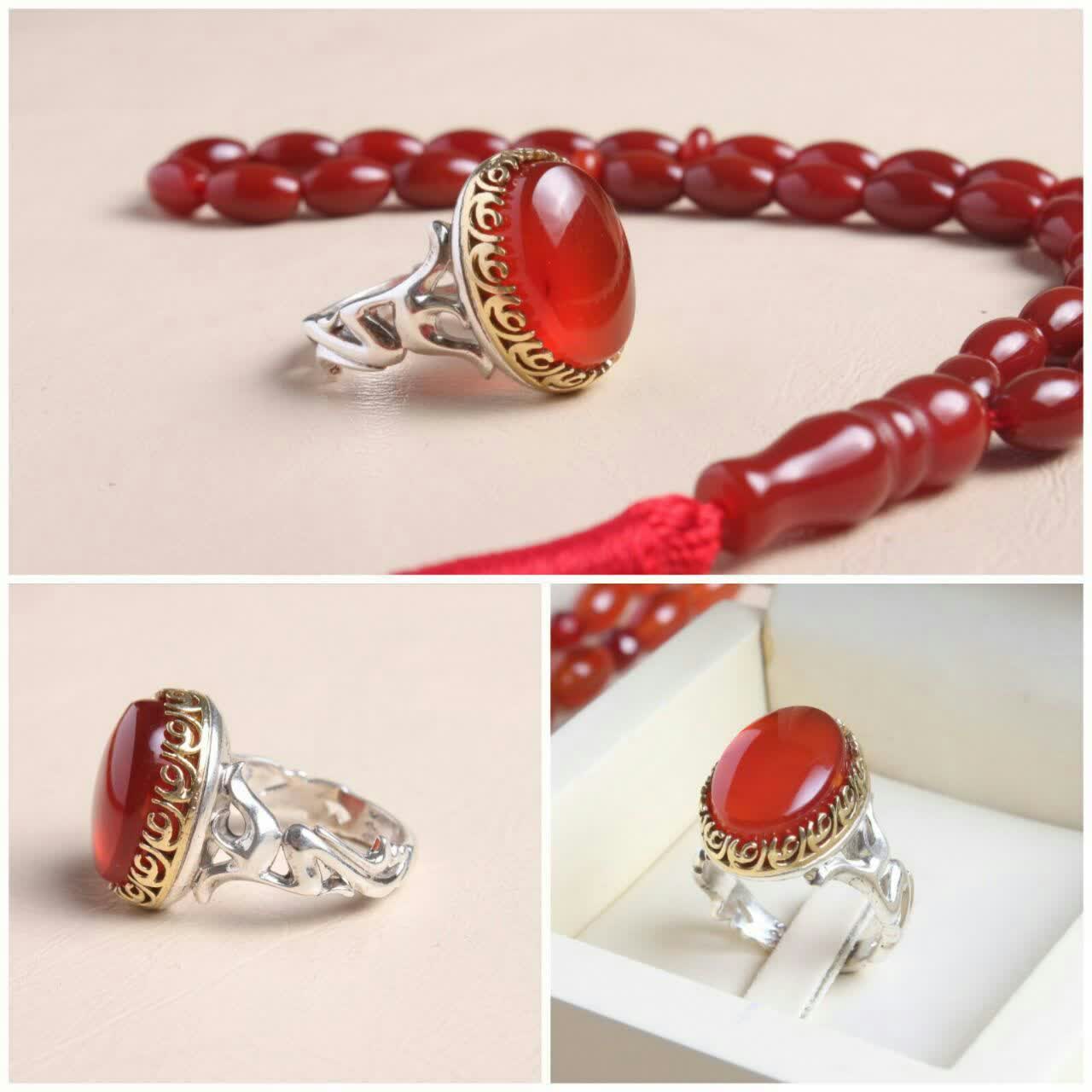 انگشترنقره مردانه عقیق قرمز با رکاب علی کد 8271
