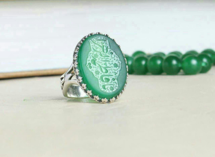 انگشتر عقیق سبز با حکاکی یا فاطمه الزهرا کد 5227