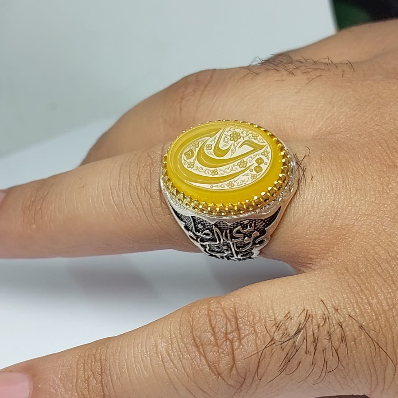انگشتر باسنگ شرف الشمس رکاب یا علی بن موسی الرضا حکاکی یا حسین کد 1810