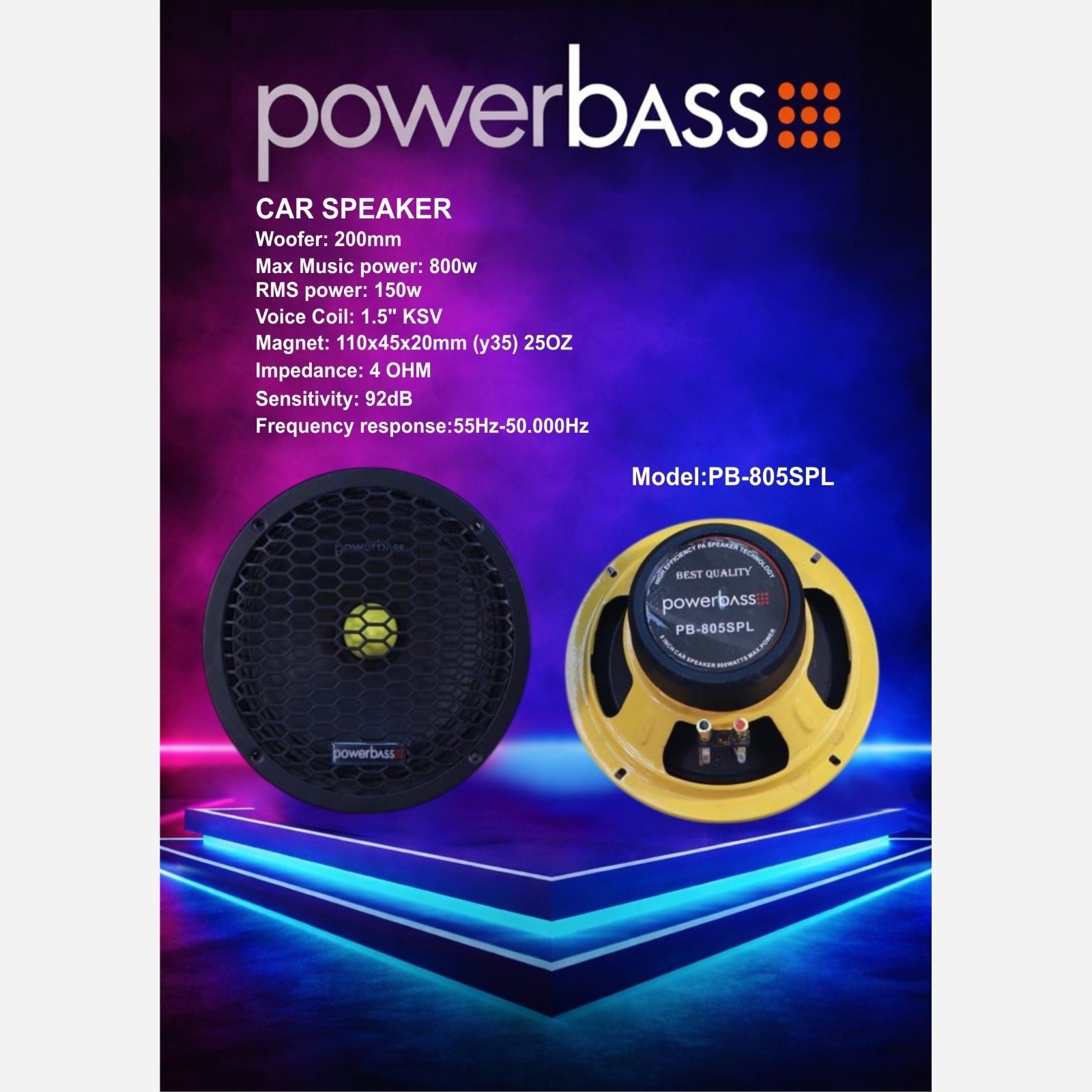 میدرنج 8 اینچ پاوربیس مدل PB-805SPL با توان 800 وات