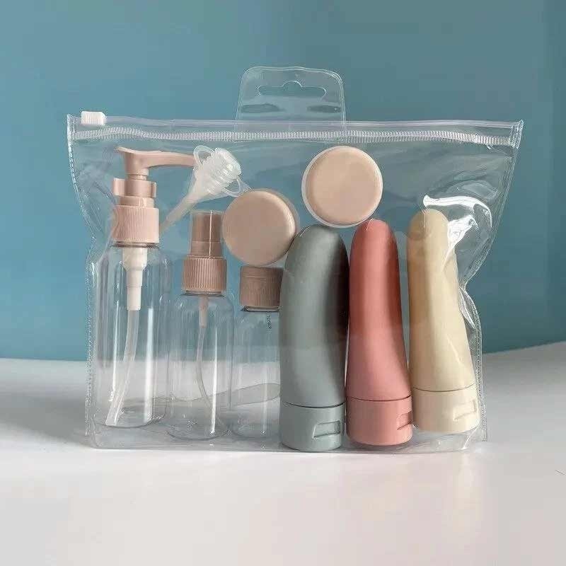 پک تراول مسافرتی 12 تکه ظرف مسافرتی قابل شستشو دارای کیف تلقی جمع و جور کاربردی جای کرم و شامپو شوینده و روغن