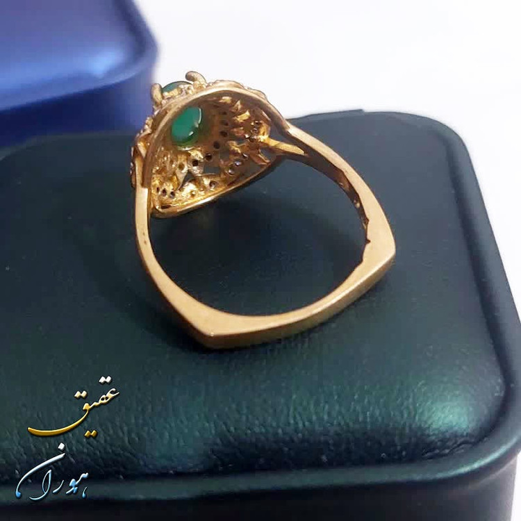 انگشتر طلاروس عقیق سبز اصل زنانه