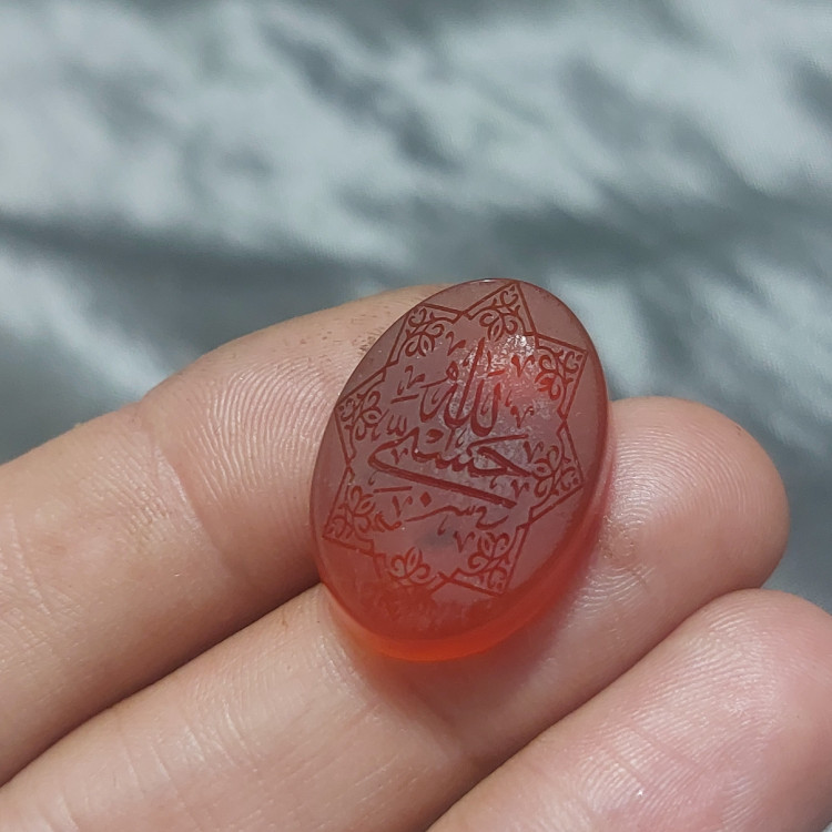 نگین عقیق قرمز خراسانی اصل حکاکی حسبی الله