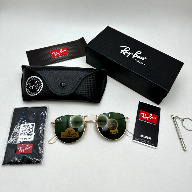 عینک آفتابی ریبن rayban شیشه سنگ سبز طلایی کد rb 3958 - فول پک (ارسال رایگان)