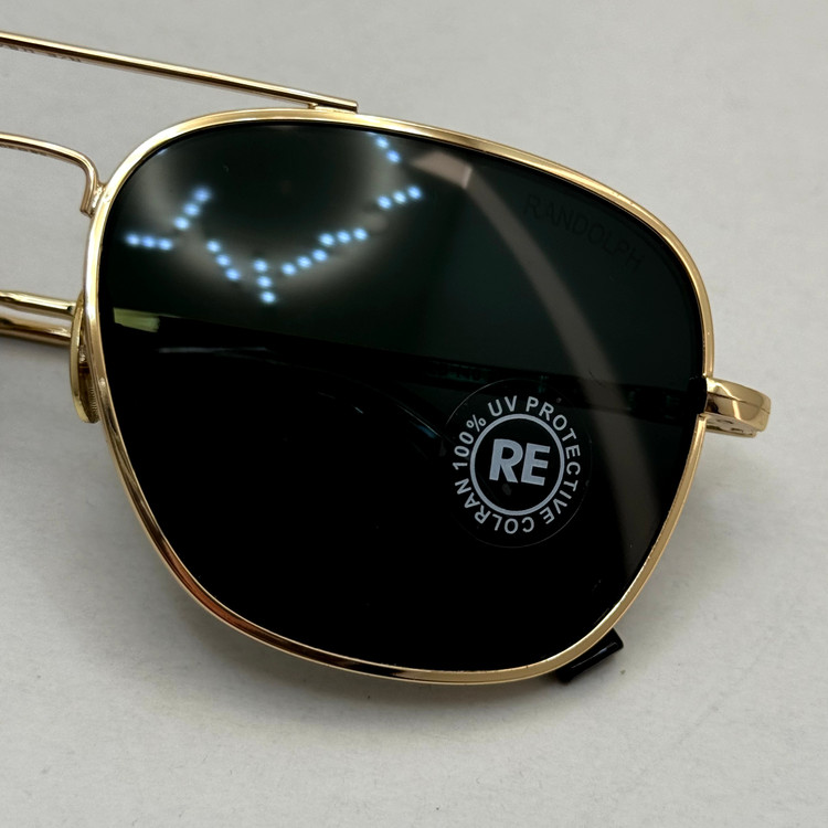 عینک آفتابی خلبانی رندولف شیشه سنگ آنتی رفلکس مشکی فریم طلایی فول پک RANDOLPH AVIATOR RE 58 24K GOLD (ارسال رایگان)