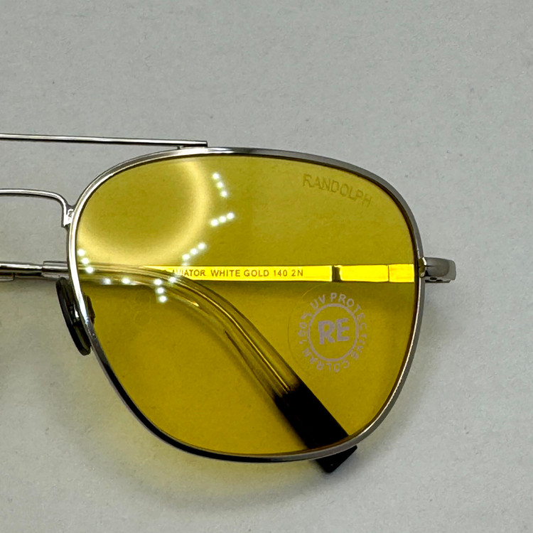 عینک آفتابی و شب خلبانی رندولف شیشه سنگ زرد فریم نقره ای فول پک اصلی RANDOLPH AVIATOR RE 58 24K WHITE GOLD (ارسال