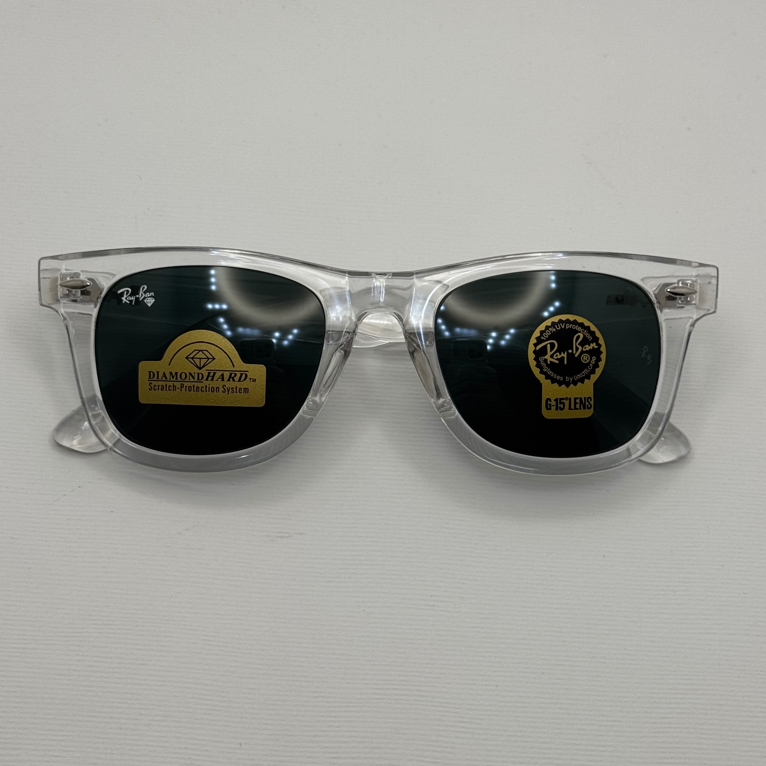 عینک ویفرر ریبن Rayban WAYFARER شفاف شیشه سنگ نشکن زد خش با پک کامل (ارسال رایگان)