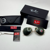 عینک ریبن خلبانی شیشه سنگ پلاریزه سبز با فریم طلایی به همراه پک کامل ریبن کد Rayban RB 3026 (ارسال رایگان)