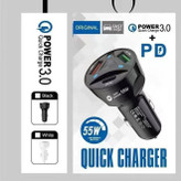 شارژر فندکی 55 وات ماشین 3 خروجی همزمان ، فست شارژ یک خروجی PD و دو خروجی USB پک دار شرکتی کیفیت بالا ایکس